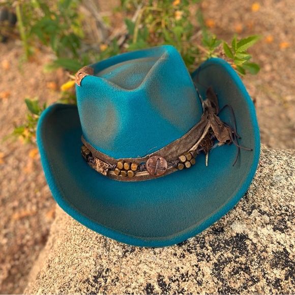Western Rustic Cowboy Hat "The Josie"⭐️NWT Teal Wide-Brim, Beaded Band LAST ONE - Picture 6 of 13